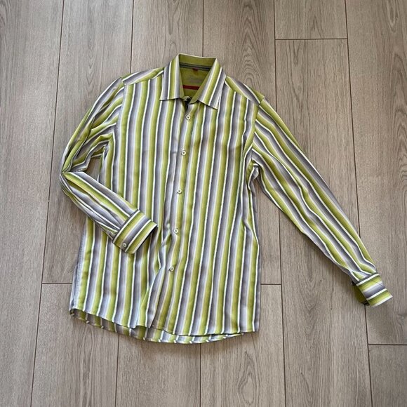 Luchiano Visconti Teen Two Ply Mercerized Cotton Button-Up Shirt Striped Size 16 - Picture 2 of 9